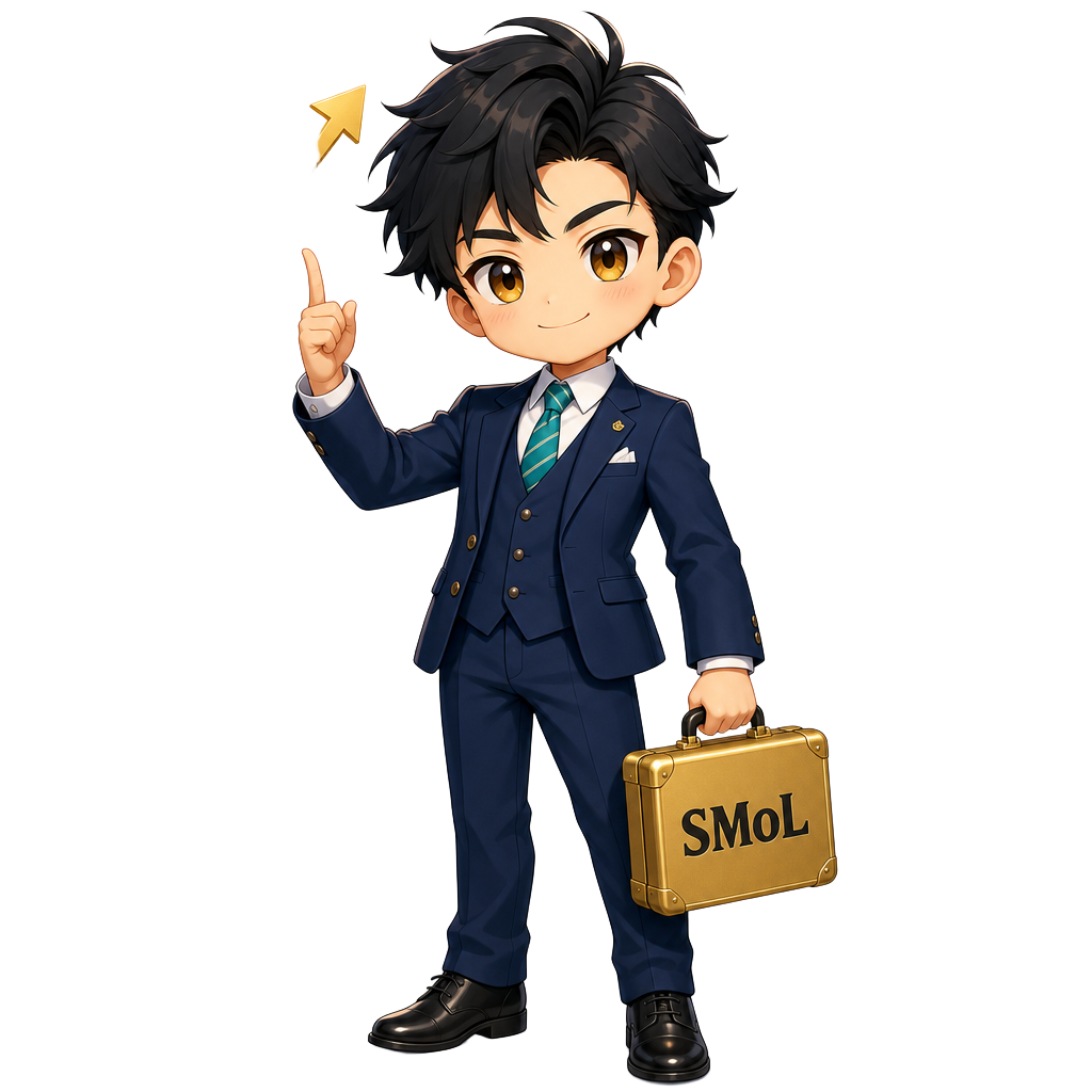 Longtunboy mascot · chibi investor in navy suit pointing up at a growth arrow